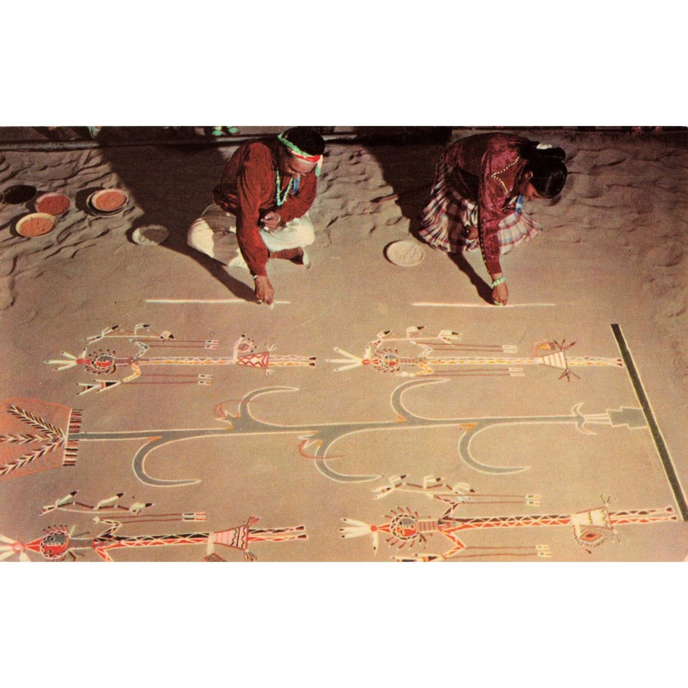 Vintage Navajo Sand Painting Postcard Thompson Southwest Post Card Co K-93 NM - Picture 1 of 2